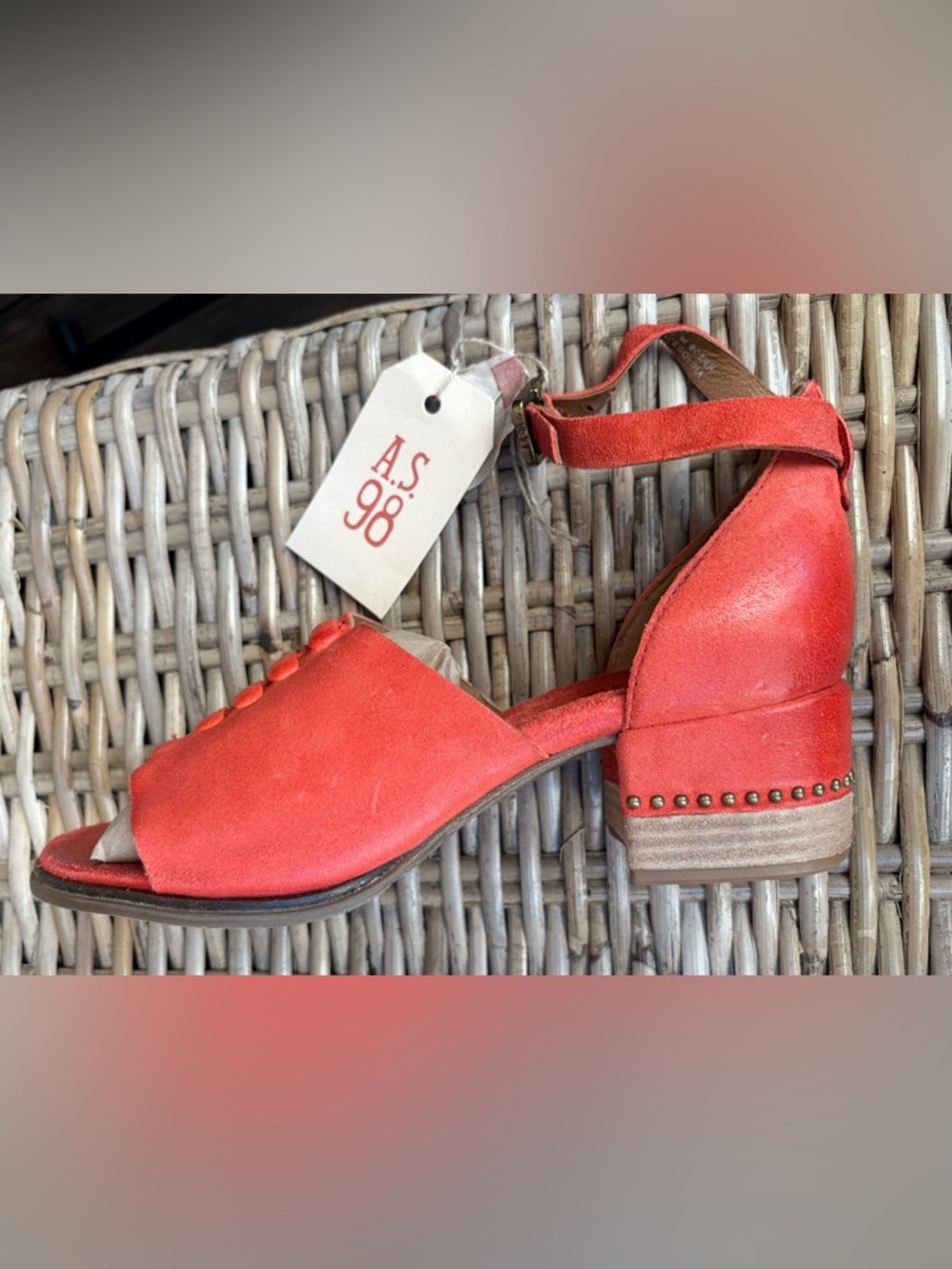 A.S.98 Women's Red Suede Open-Toe Ankle Strap Sandals in - Picture 8 of 11